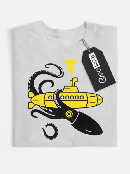 grey flatlay front view squid sub battle nautical squid submarine t-shirt
