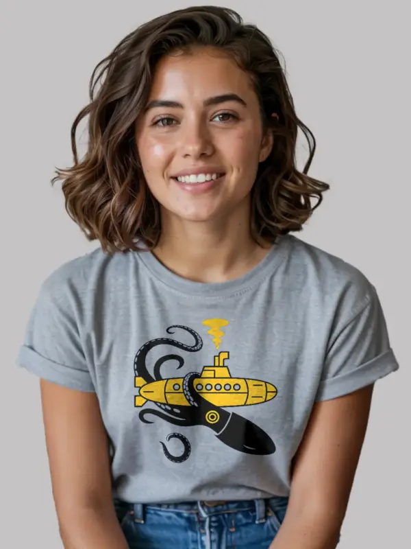 grey squid sub battle nautical squid submarine t-shirt
