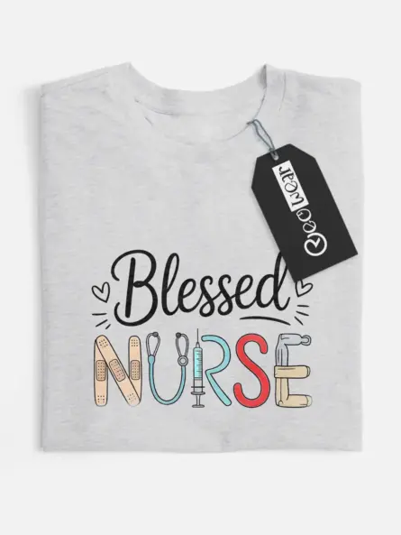 gray Front View Blessed Nurse Shirt for Hospital Staff