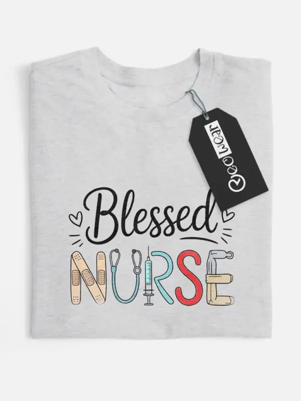 gray Front View Blessed Nurse Shirt for Hospital Staff