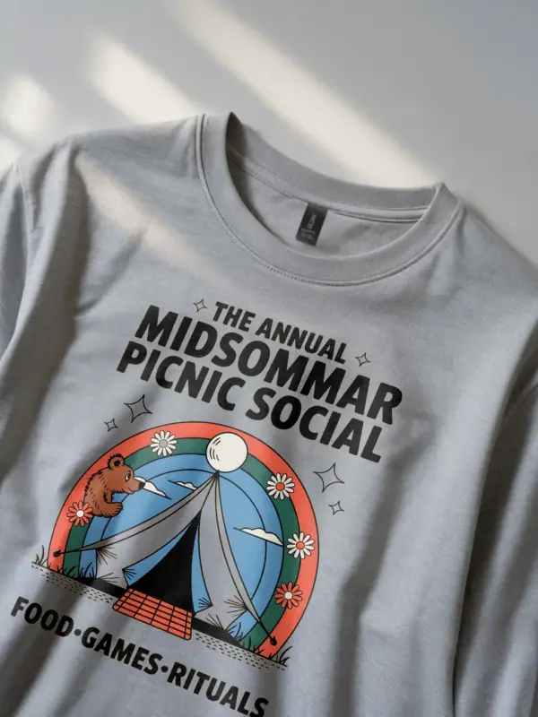 lifestyle shot The Annual Midsommar Picnic Social retro midsommar picnic t-shirt