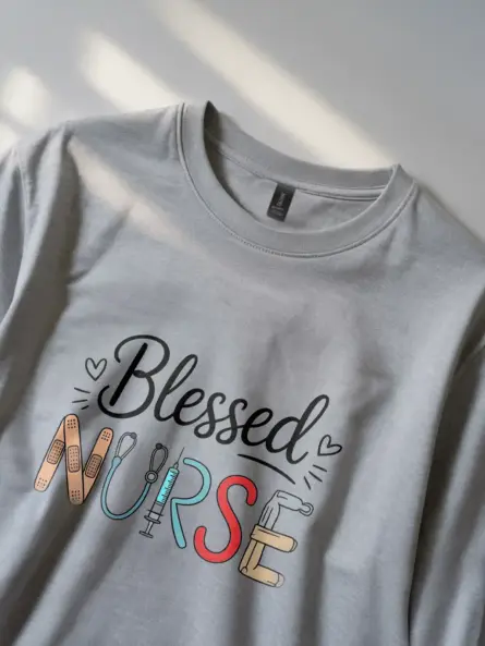 Gray Blessed Nurse Shirt for Hospital Staff