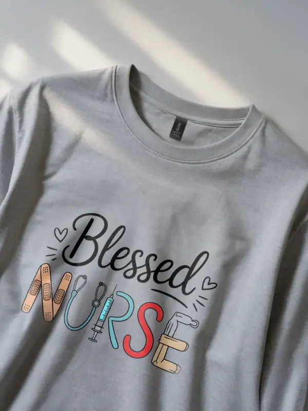 Gray Blessed Nurse Shirt for Hospital Staff