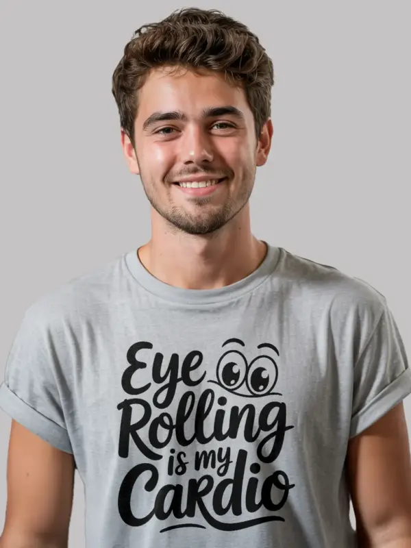 Grey Shirt- sarcastic quote shirt Eye Rolling Is My Cardio lifestyle shot