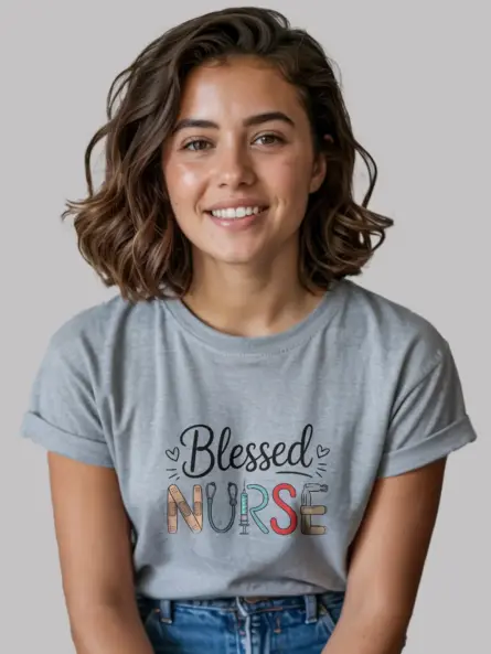 Gray Blessed Nurse Shirt with Cute Art