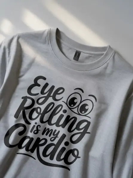Grey Shirt- Eye Rolling Is My Cardio shirt front view with humorous design