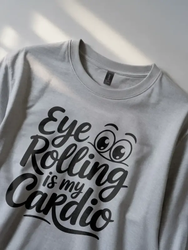 Grey Shirt- Eye Rolling Is My Cardio shirt front view with humorous design