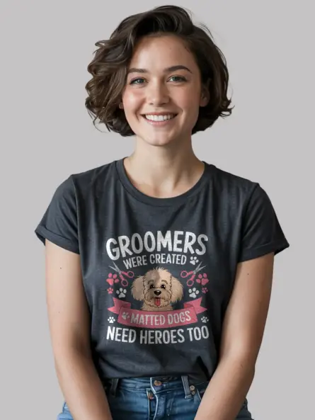 Dark heather groomers need heroes too shirt – dog groomer pride shirt