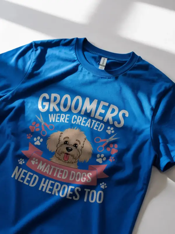 Royal blue groomers need heroes too shirt – dog groomer humor tee