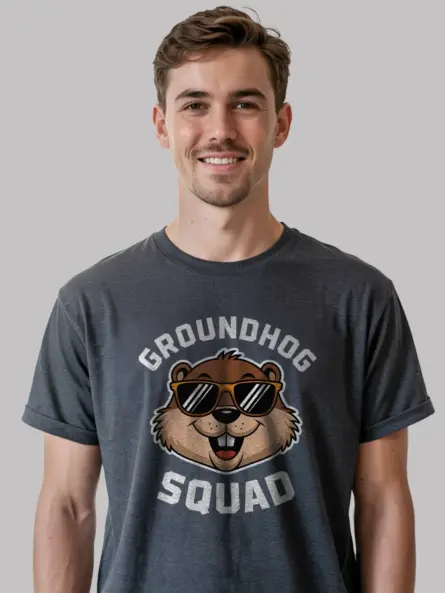 Dark heather groundhog squad shirt – quirky groundhog shirt