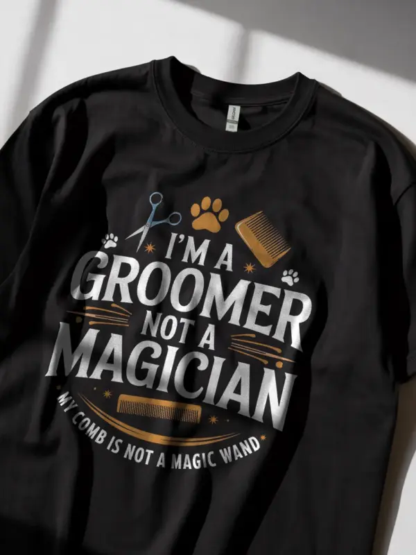 I am a groomer not a magician shirt in black – funny dog groomer tee