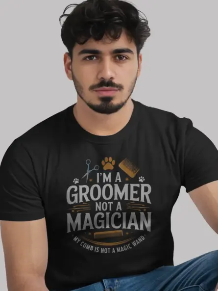 I am a groomer not a magician shirt in black – funny dog groomer tee