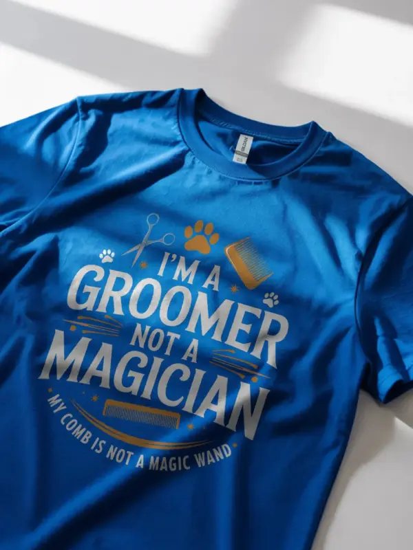 Royal blue i am a groomer not a magician shirt – dog care tee