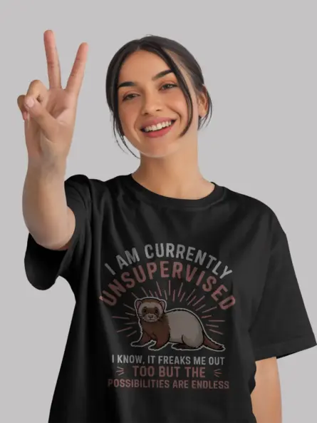 Black unsupervised ferret shirt – funny animal lover tee