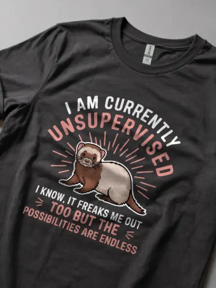 Dark heather unsupervised ferret shirt – funny ferret gift