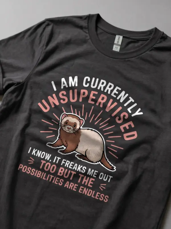 Dark heather unsupervised ferret shirt – funny ferret gift