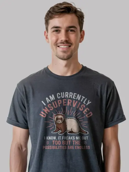 Dark heather unsupervised ferret shirt – funny ferret gift