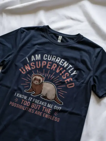 Navy unsupervised ferret shirt – sarcastic animal lover tee