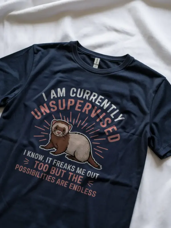 Navy unsupervised ferret shirt – sarcastic animal lover tee
