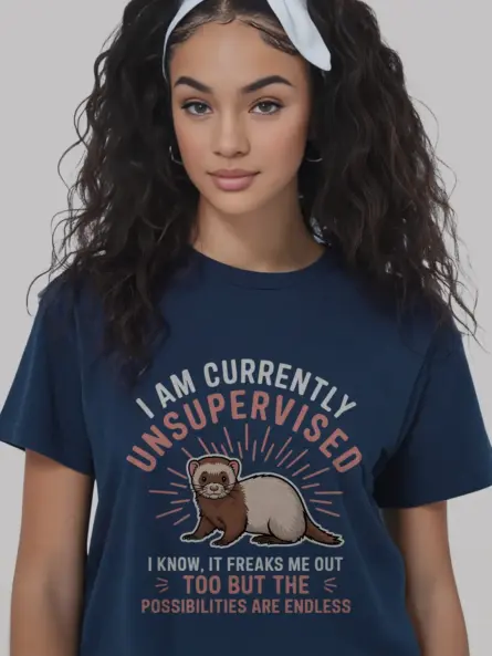 Navy unsupervised ferret shirt – sarcastic animal lover tee