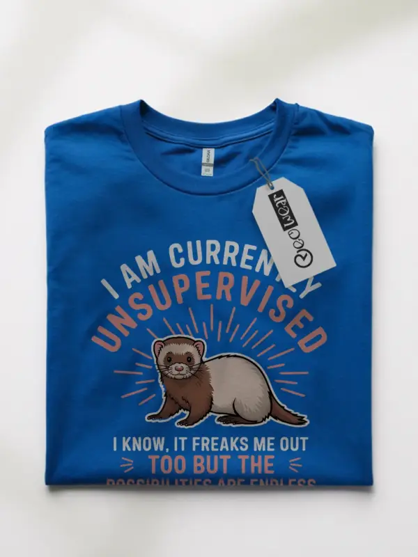 Royal blue unsupervised ferret shirt – quirky ferret t-shirt