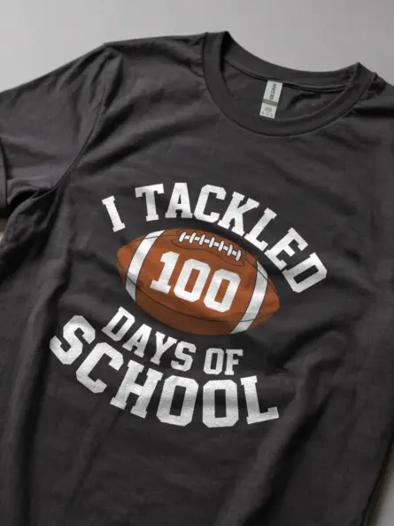 Dark heather 100 days football shirt – school milestone tee