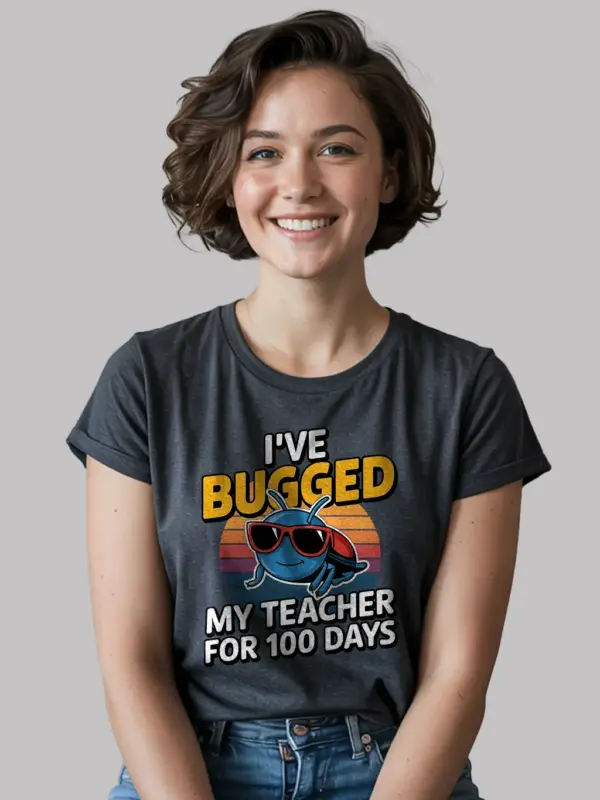 Dark heather 100 days teacher shirt – humorous school gift