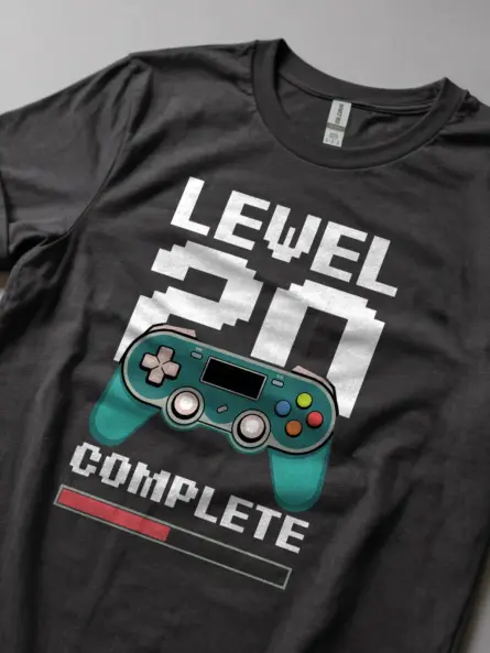 Dark heather level 20 complete shirt – funny gaming birthday tee