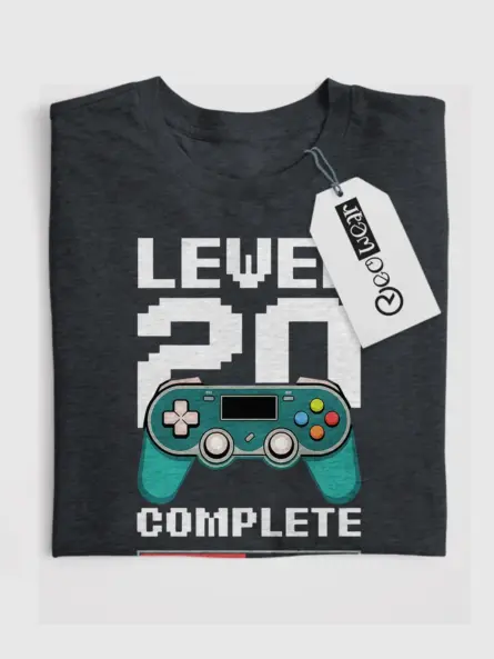 Dark heather level 20 complete shirt – funny gaming birthday tee