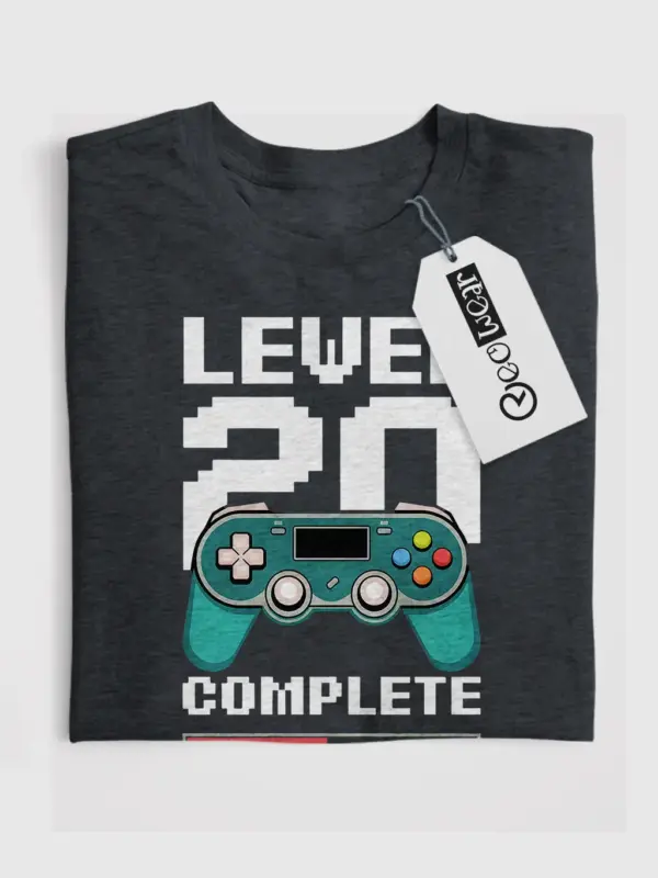 Dark heather level 20 complete shirt – funny gaming birthday tee