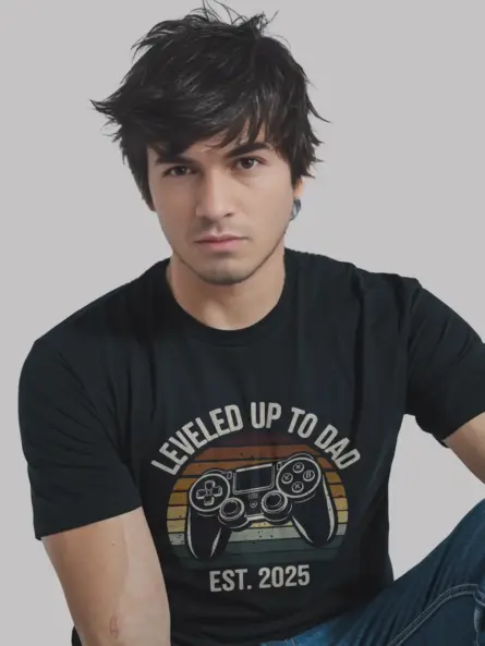 Leveled up to dad tee in black – gamer dad shirt