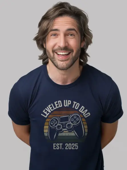 Navy leveled up to dad tee – dad-to-be gamer shirt