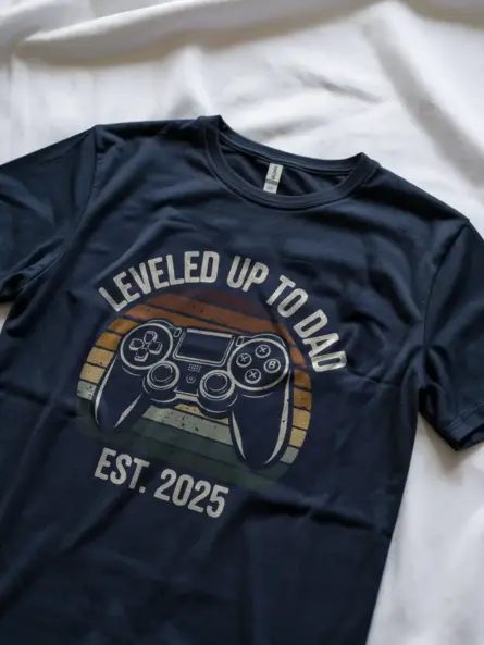 Navy leveled up to dad tee – dad-to-be gamer shirt