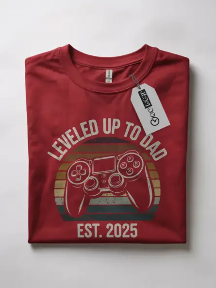 Red leveled up to dad tee – retro gamer dad shirt