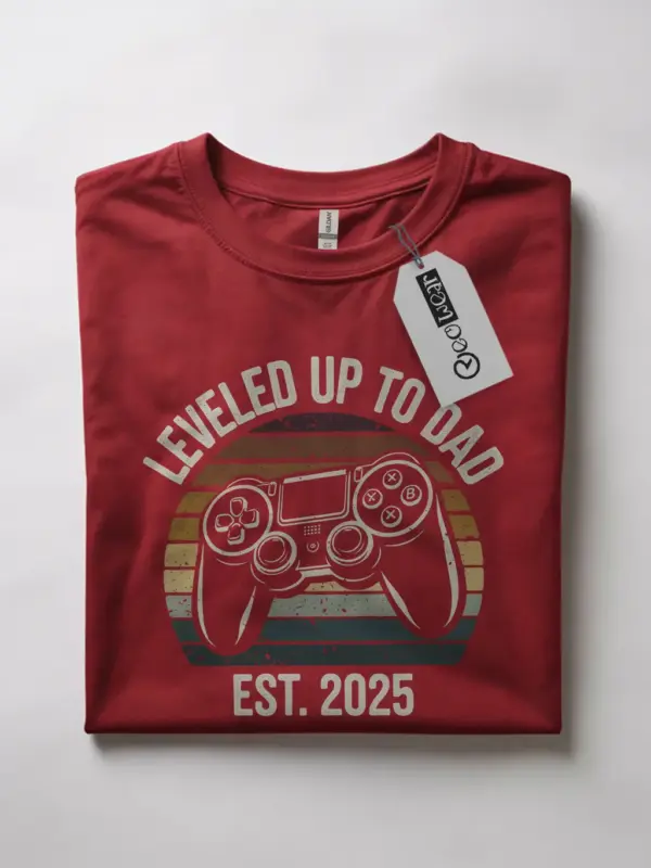 Red leveled up to dad tee – retro gamer dad shirt