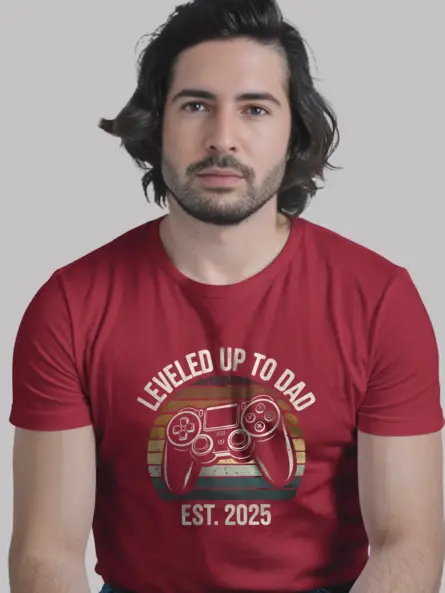 Red leveled up to dad tee – retro gamer dad shirt