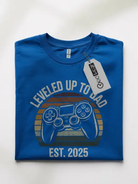 Royal blue leveled up to dad tee – gaming controller dad shirt
