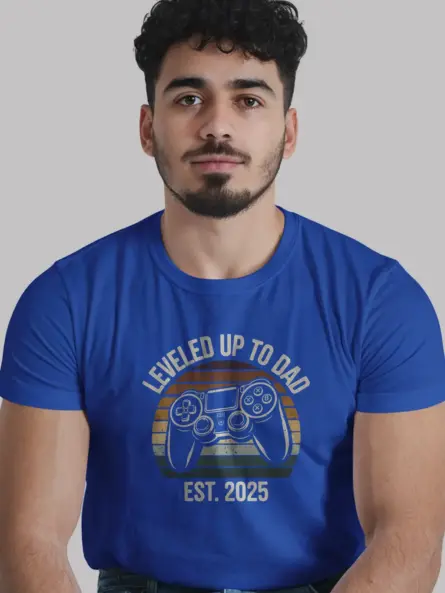 Royal blue leveled up to dad tee – gaming controller dad shirt