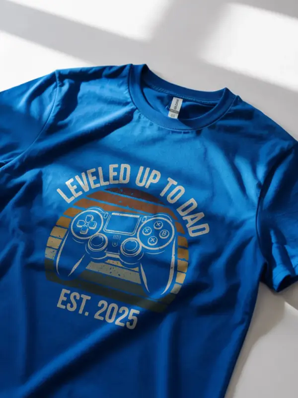 Royal blue leveled up to dad tee – gaming controller dad shirt