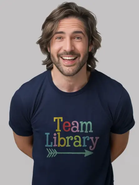 Navy library team shirt – library staff gift