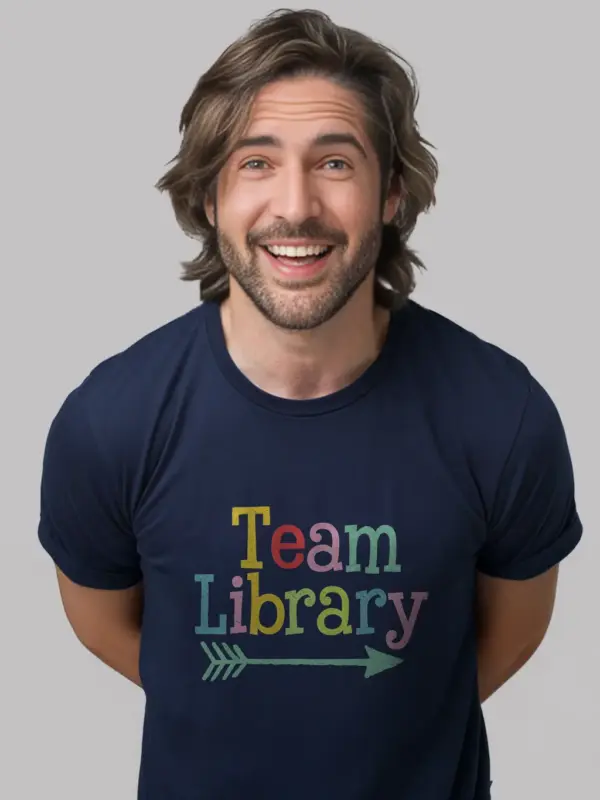 Navy library team shirt – library staff gift