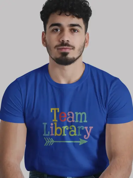 Royal blue library team shirt – colorful book lover shirt
