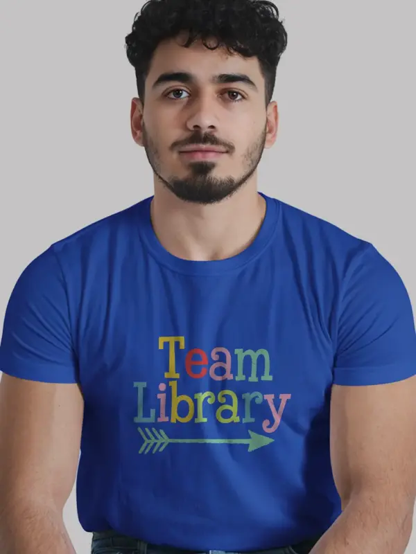 Royal blue library team shirt – colorful book lover shirt
