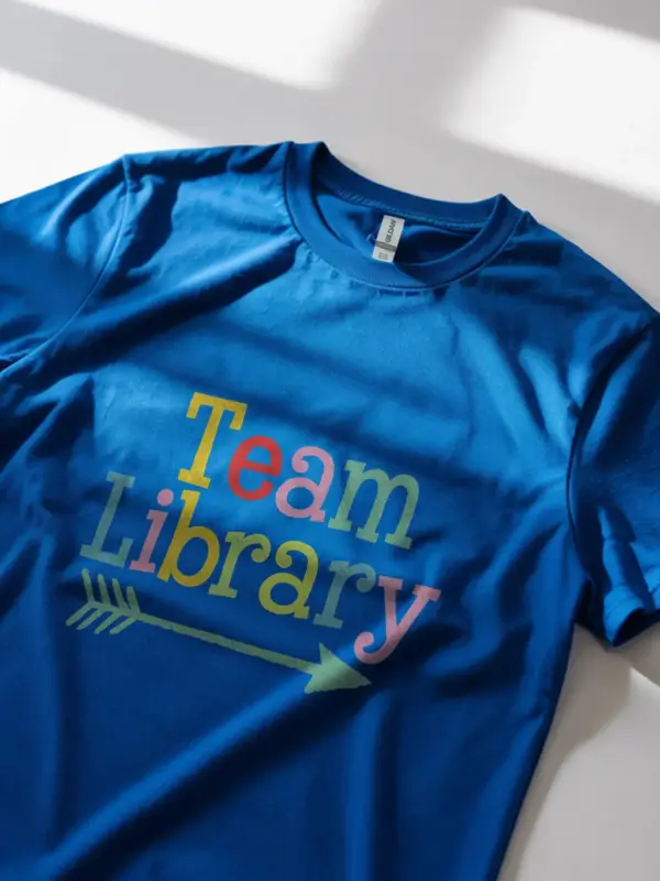 Royal blue library team shirt – colorful book lover shirt