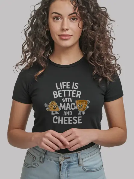 Life is better with mac and cheese shirt in black – funny foodie tee