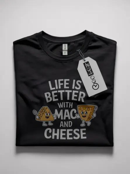 Life is better with mac and cheese shirt in black – funny foodie tee