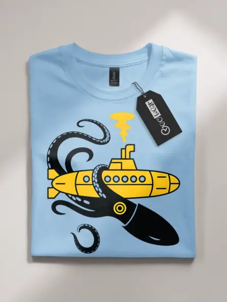 light blue flatlay front view squid sub battle nautical squid submarine t-shirt