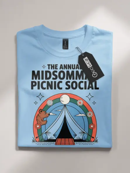 light blue flatlay front view The Annual Midsommar Picnic Social retro midsommar picnic t-shirt