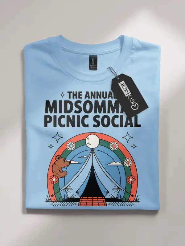 light blue flatlay front view The Annual Midsommar Picnic Social retro midsommar picnic t-shirt