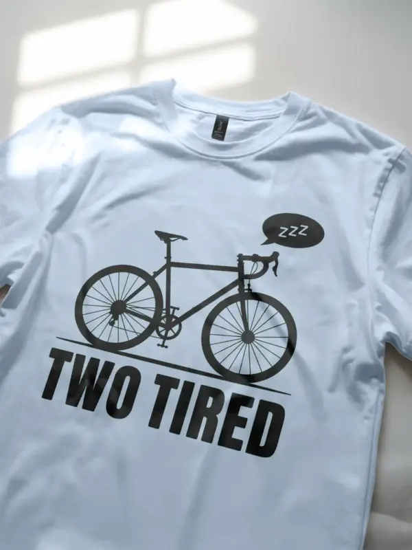 light blue two tired funny cycling pun t-shirt